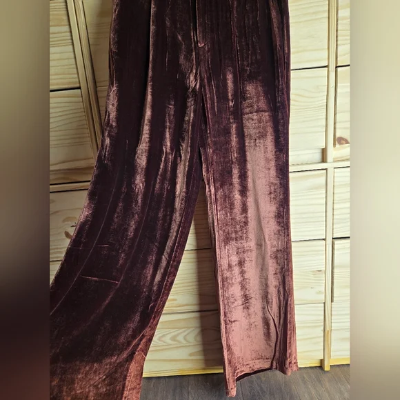 Reformation Wes Velvet Wide Leg Pants In Chestnut - Picture 8 of 16